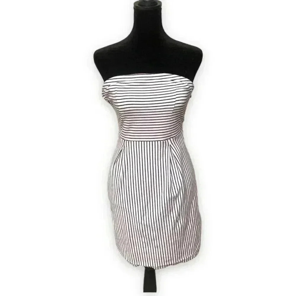 Old Navy Strapless Fitted Horizontal Blue and White Striped Preppy Minidress